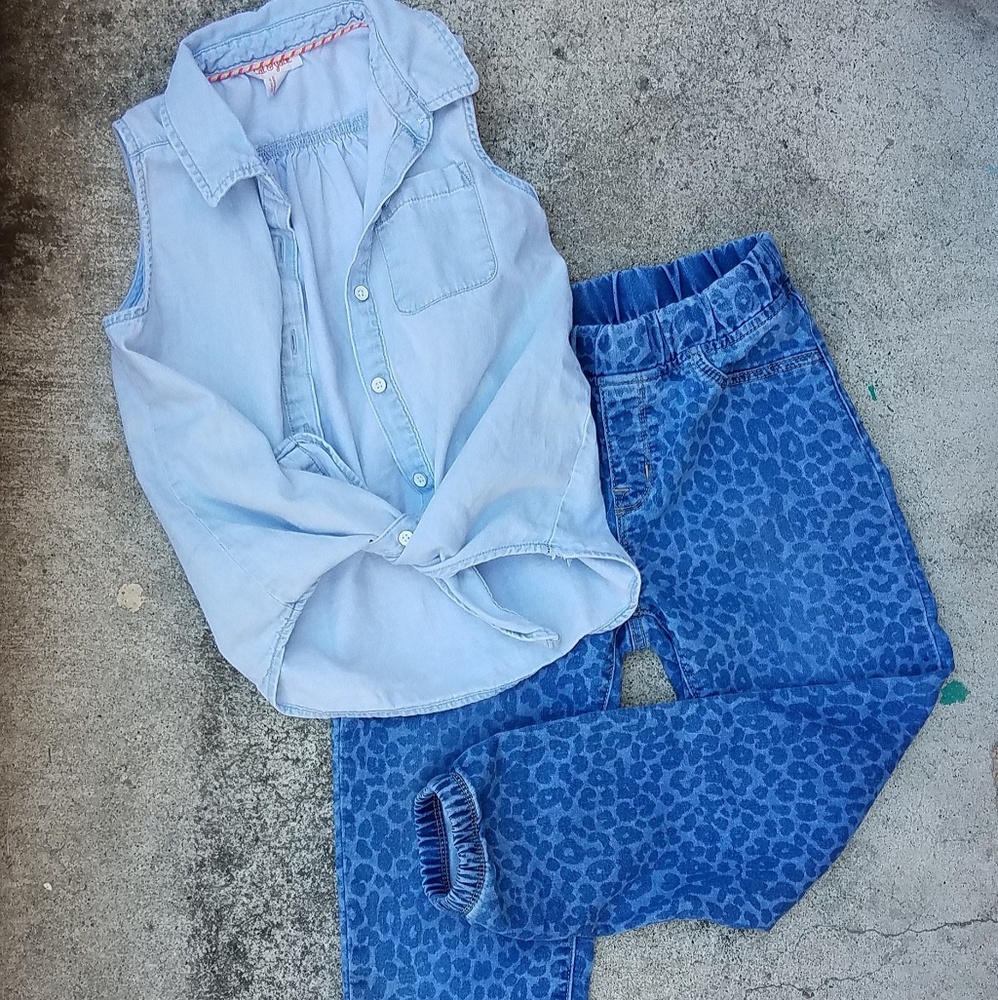 Jaggers cheetah denim and sleeve less shirt